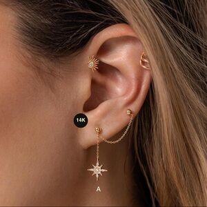 14K Solid Gold Starburst Chain Earrings